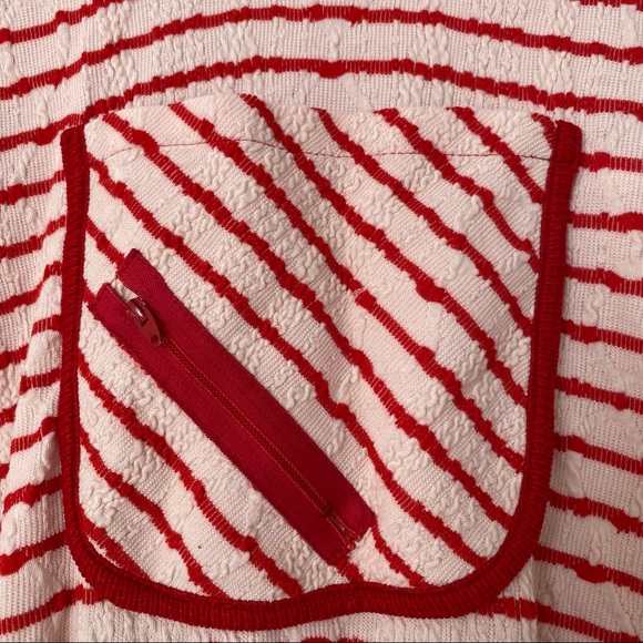 Vintage Y2K Tunic Top Dress Stretch Asymmetrical Hem Striped Zipper Red White M - Picture 4 of 12